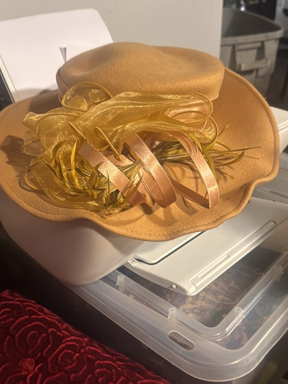 Elegant Yellow Ladies Dress Hat with Decorative Trim